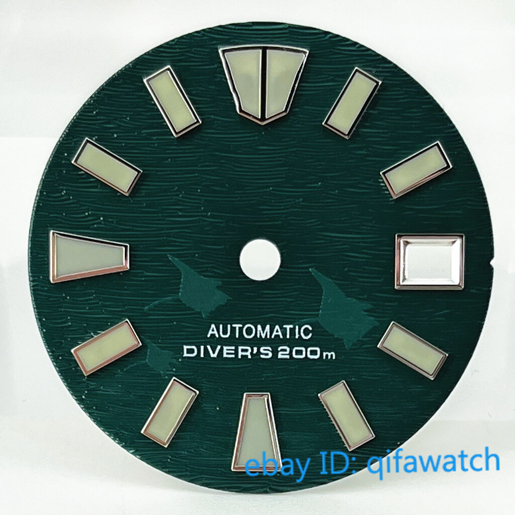 29mm Black/blue/ white Watch Dial Green luminous fit NH36 NH36A movement