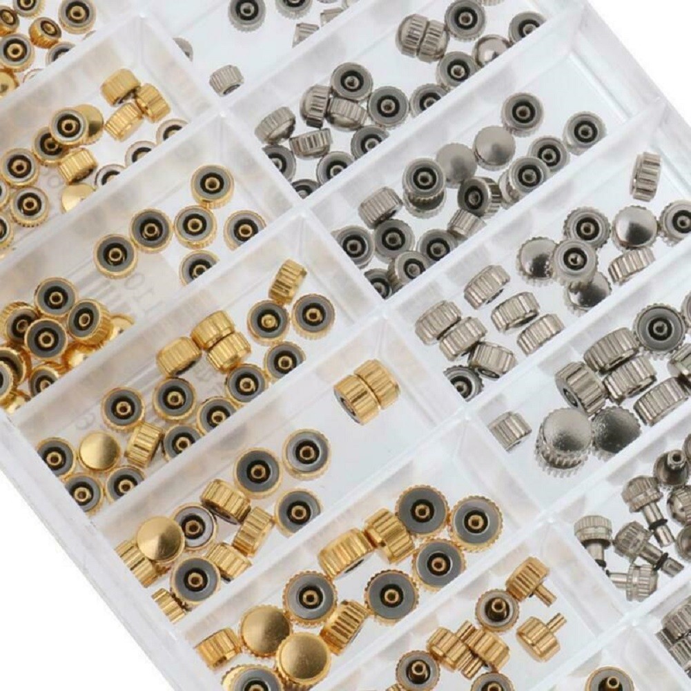 Mixed Sizes Silver Gold Watch Stem Crown Repair Parts Assortment Set Gold&Silver