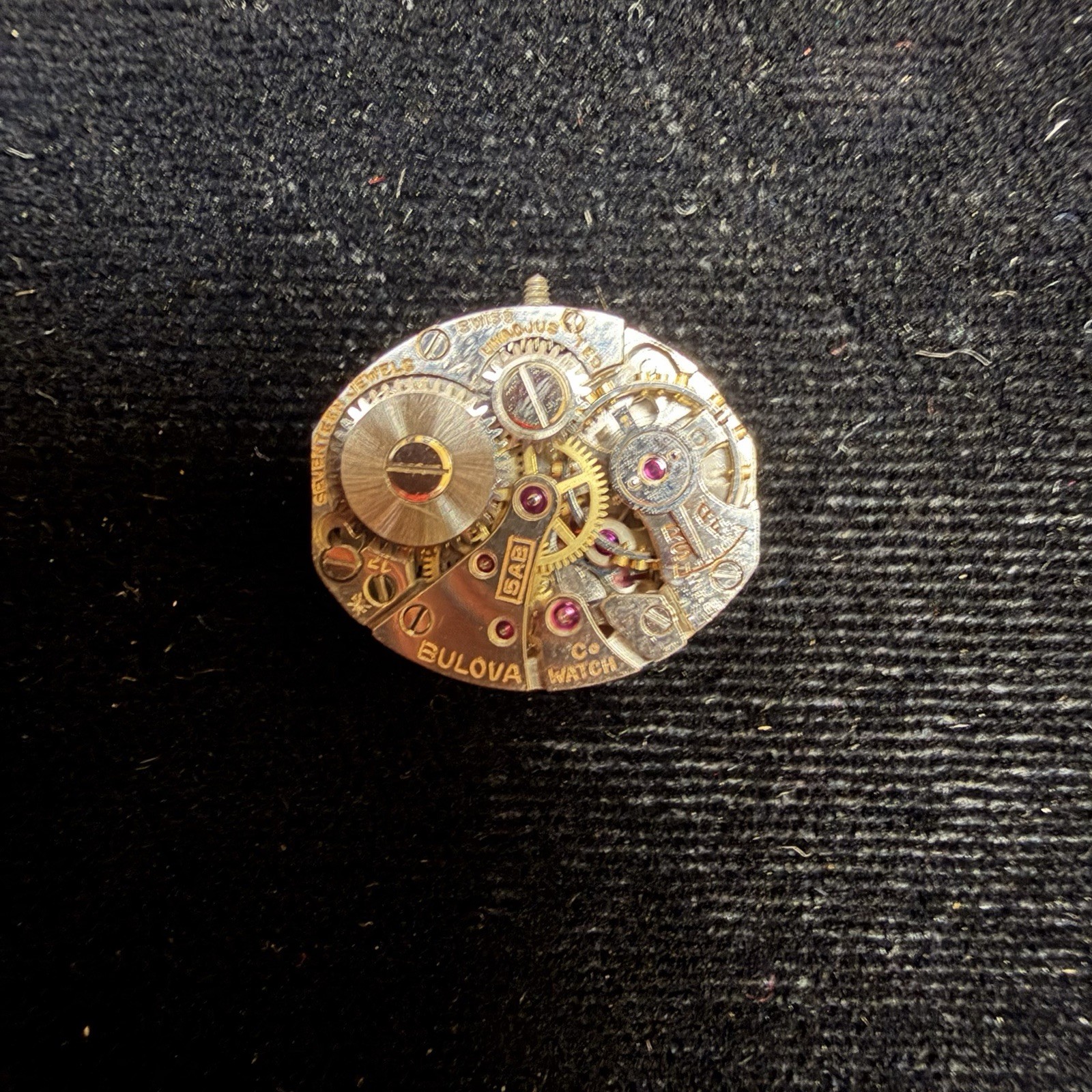 BULOVA 5AB 17J Watch Movement & Dial For Parts Or Repair Not Working