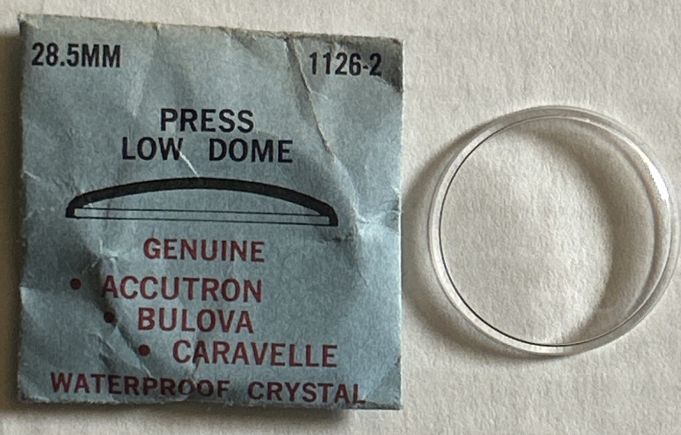 Vintage Genuine Bulova 1126-2 Press Low Dome Watch Crystal 28.5 MM NOS