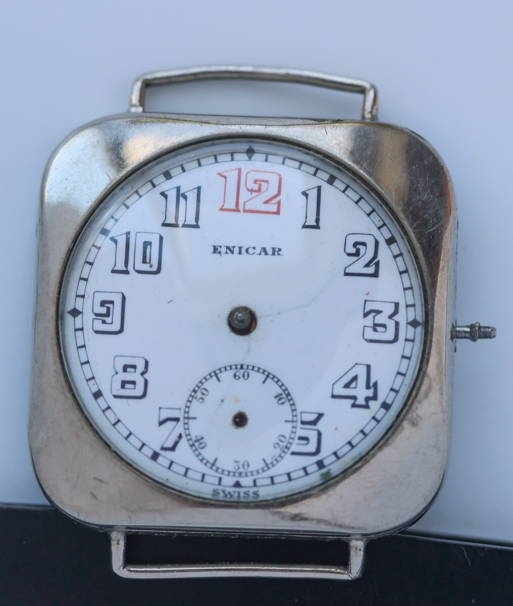 Rare Enicar Trench Watch 15 Jewels Racine Swiss Parts Repair Vintage