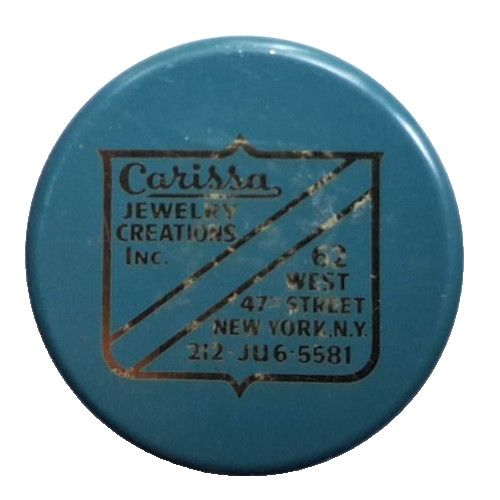Carissa Jewelry Creations Jewelry/Watch Parts Tin Advertising 39mm New York NY