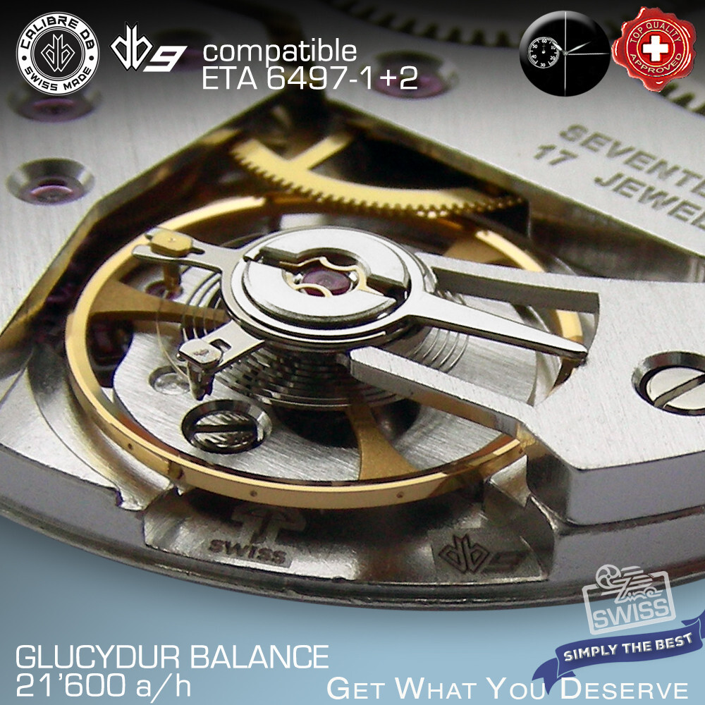 MOVEMENT CALIBRE DB9 brushed compat. ETA 6497-2 NICKEL HAND WIND SWISS MADE