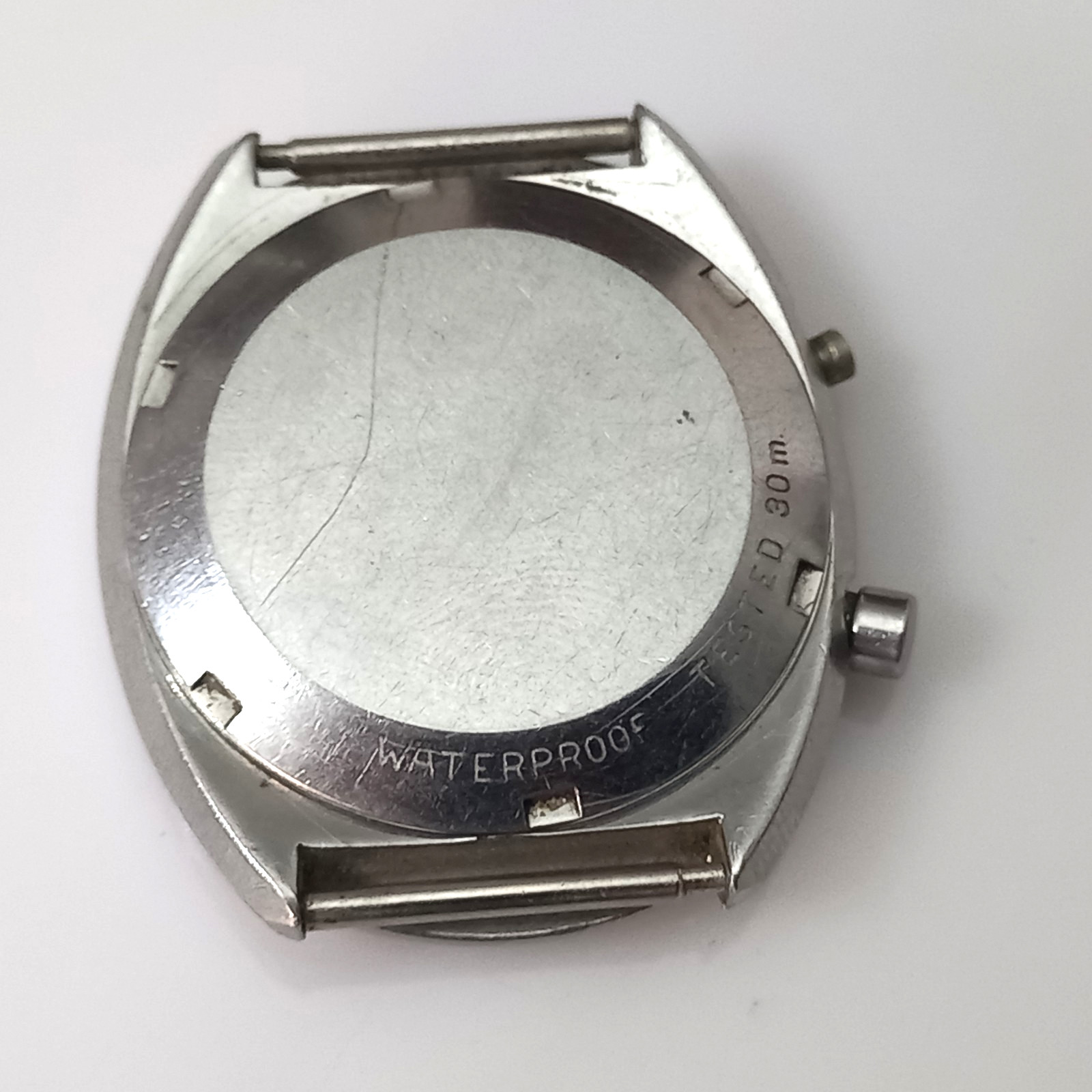FOR PARTS OMEGA GENEVE CHRONOSTOP 146.010 UNPOLISHED S. STEEL CASE ( CASE ONLY )