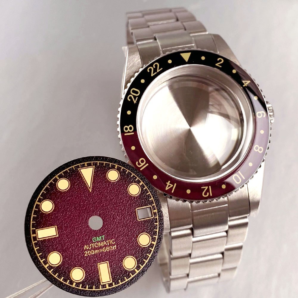 Bow sapphire glass 38mm black Bezel 316L Watch Case Fit Japan NH34A GMT Movement