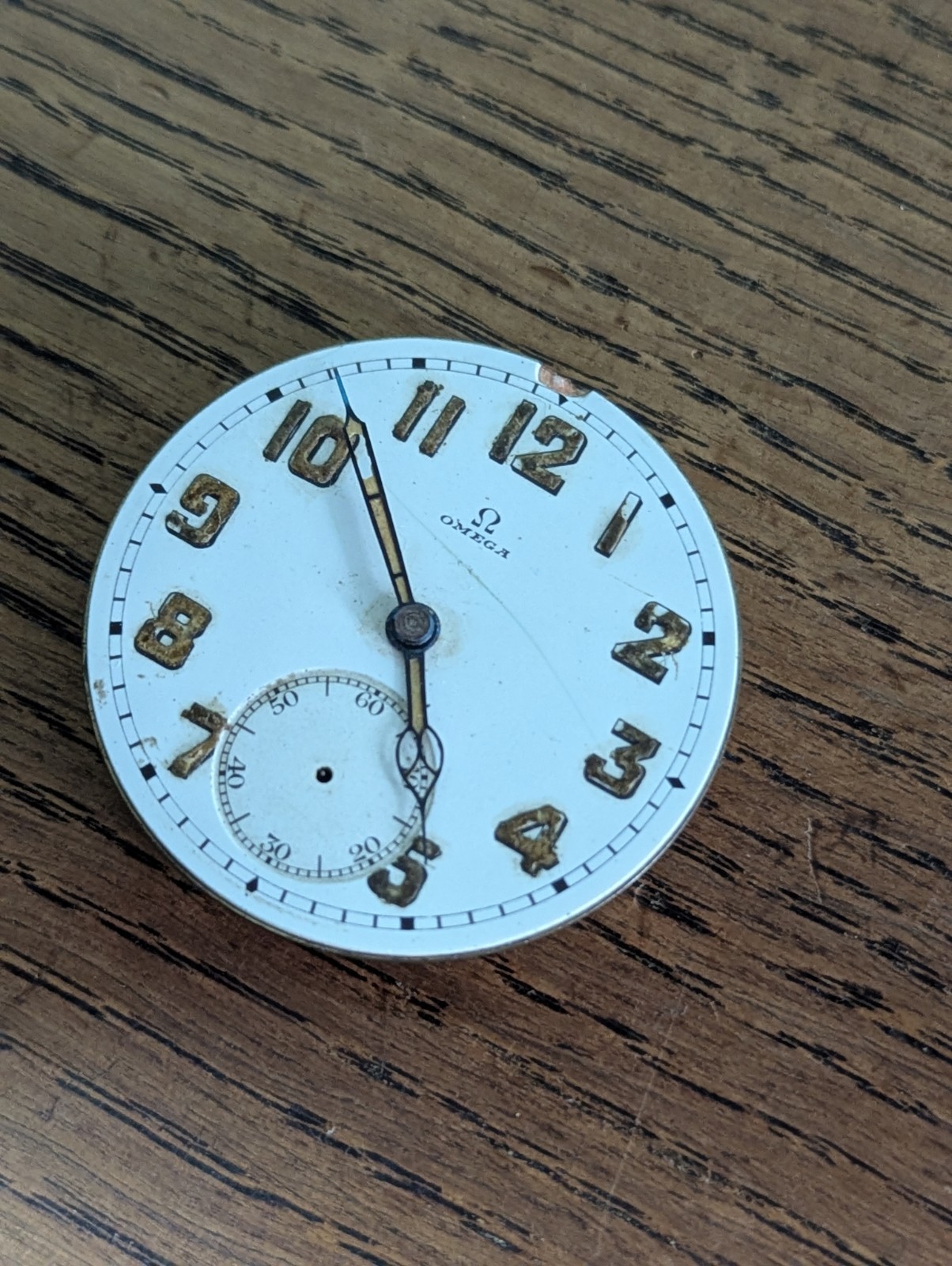 WWII Omega Military Pocket Watch Movement/Dial/Hands, Ticking to Restore #P678