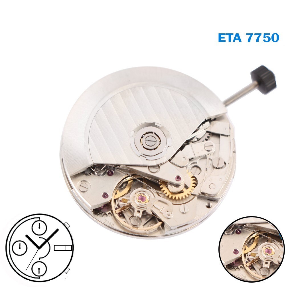 Eta Vajoux 7750 Swiss Automatic Movement, Chrono, White Day/Date Disks on 3.
