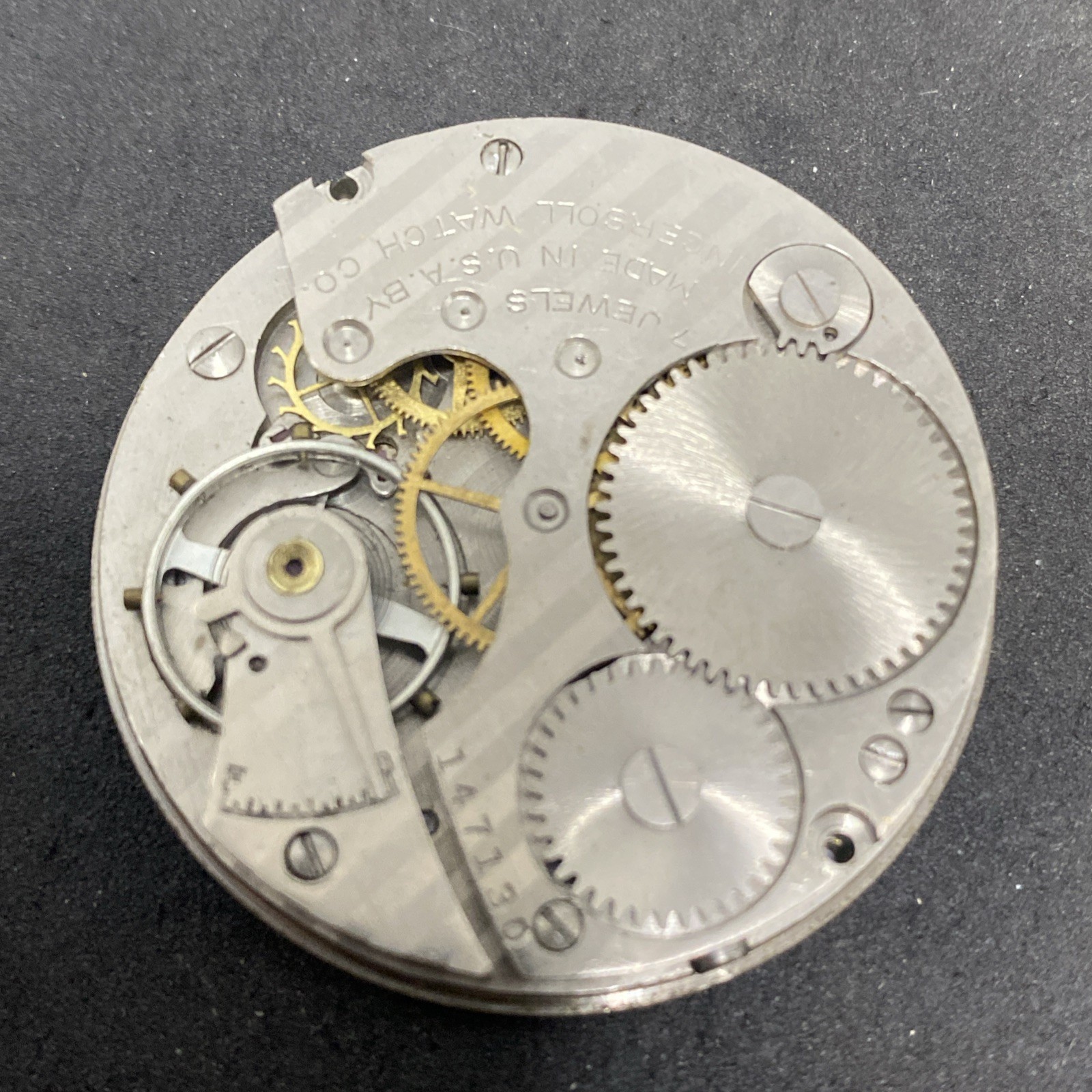 Ingersoll Reliance Pocket Watch Movement Size 16s Openface 7j Parts F8653
