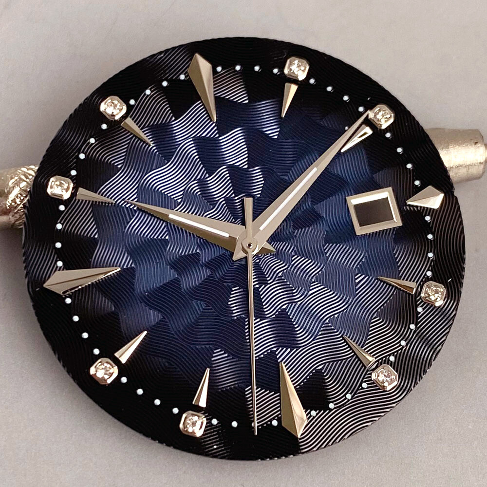 35mm Sunburst Textured Dial Diamond Silver Index Ocean Wave Pattern Fit NH Movt