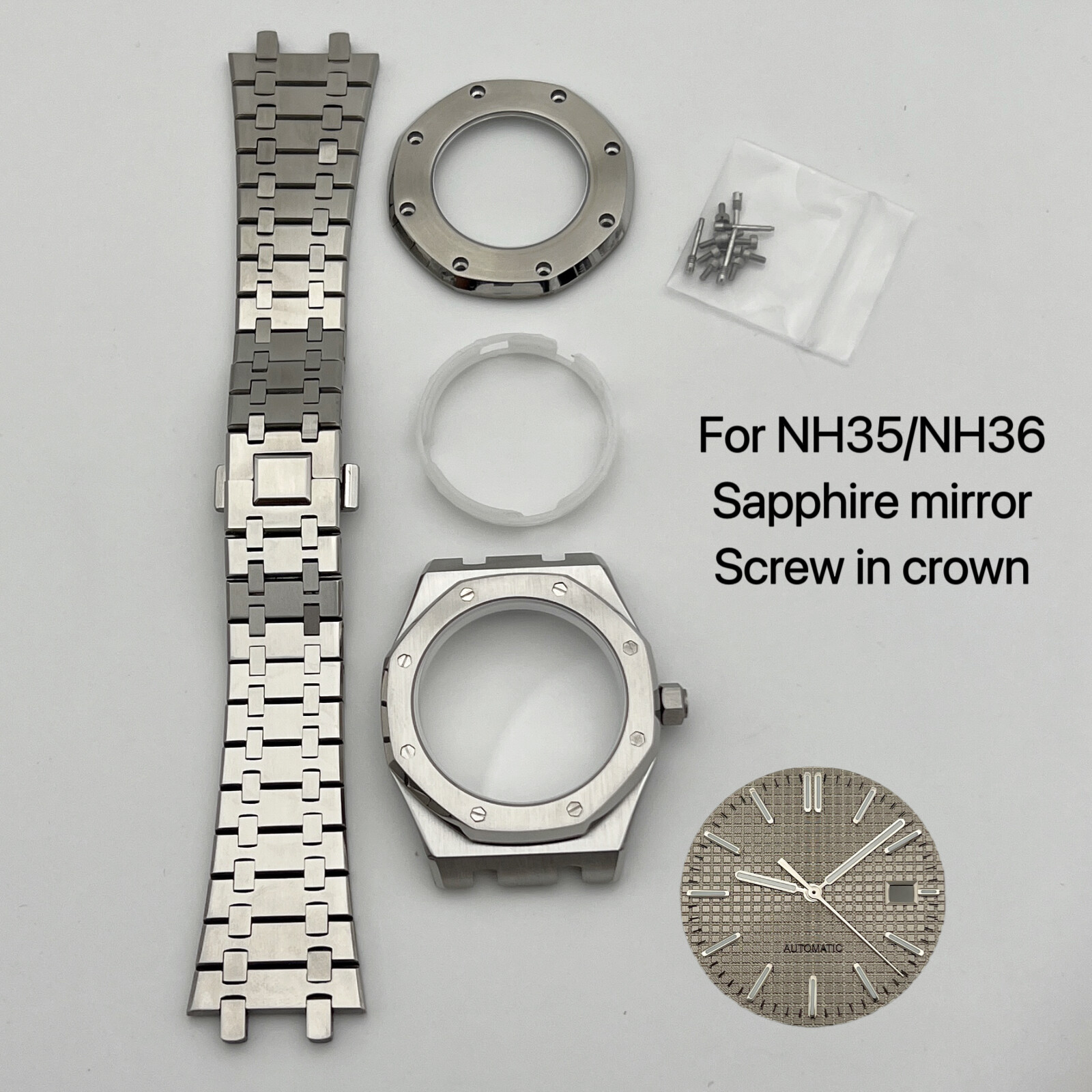 NH35 Case 41mm + Strap + Dial+hand Sapphire Glass for NH35/NH36 Movement