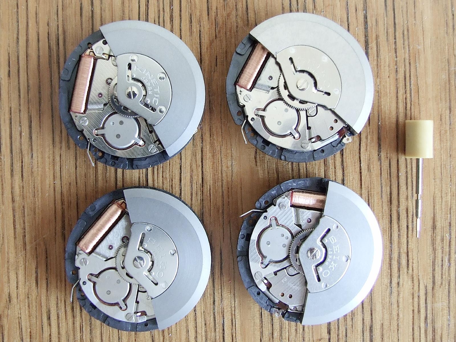 4 x Seiko 5M43A Kinetic watch movements. Spares or repair. Untested. NOS