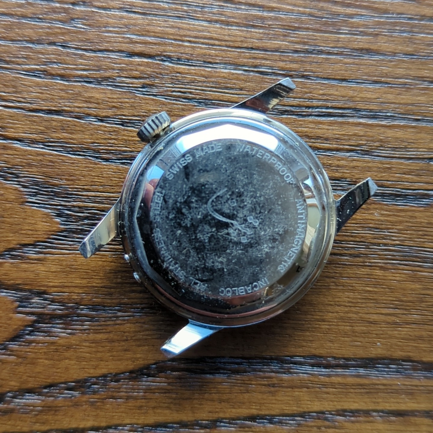 Swiss FHF 73 Ajustor Watch Case, 35mm, All Steel New Old Stock Parts (WT)