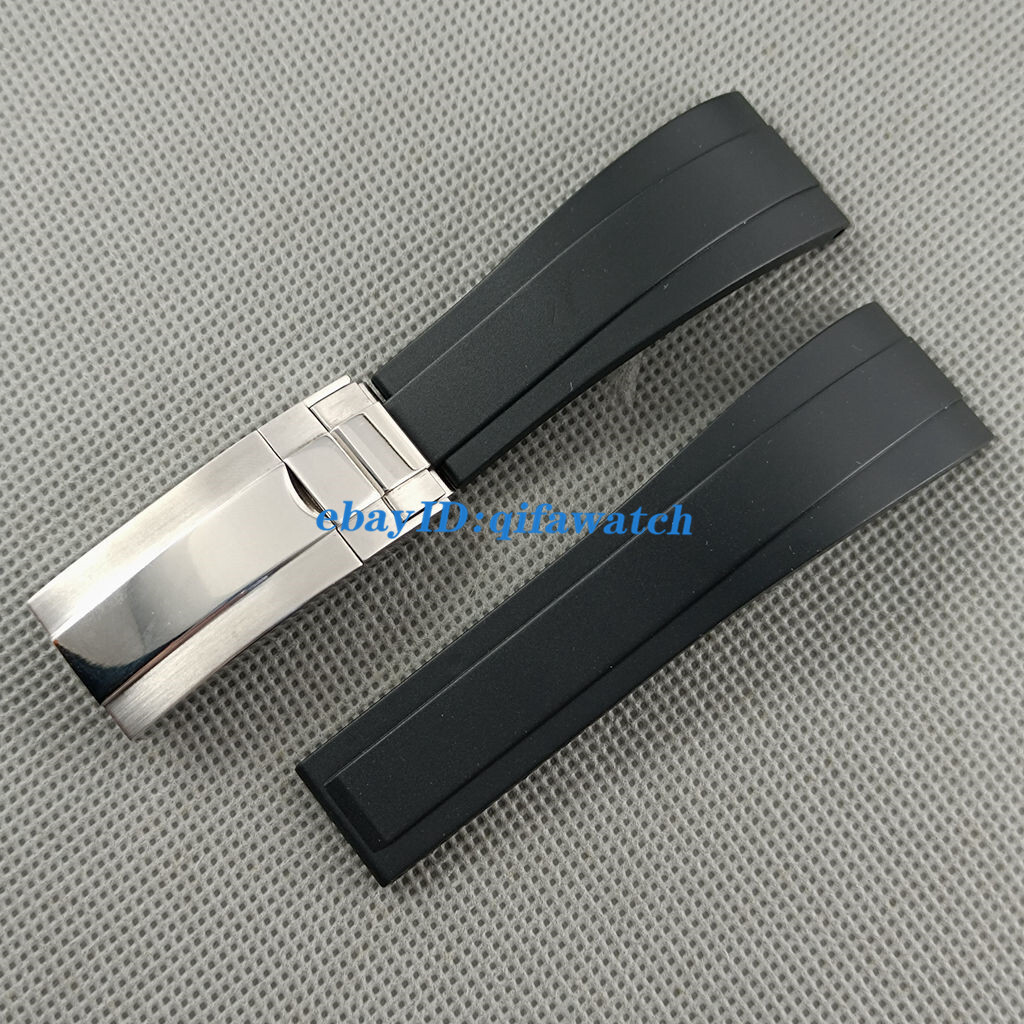 20mm black Rubber watch strap with steel silver/ rose gold black buckle