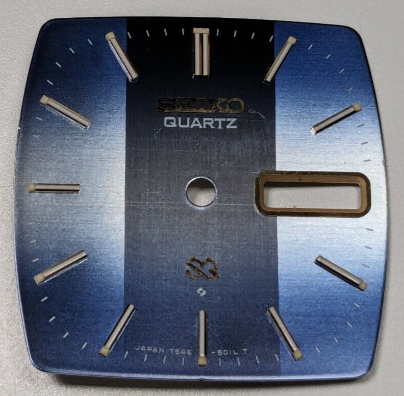 SEIKO 7546-5019 Watch Dial Two Tone Blue Sunburst Face with Silver Tone Markers