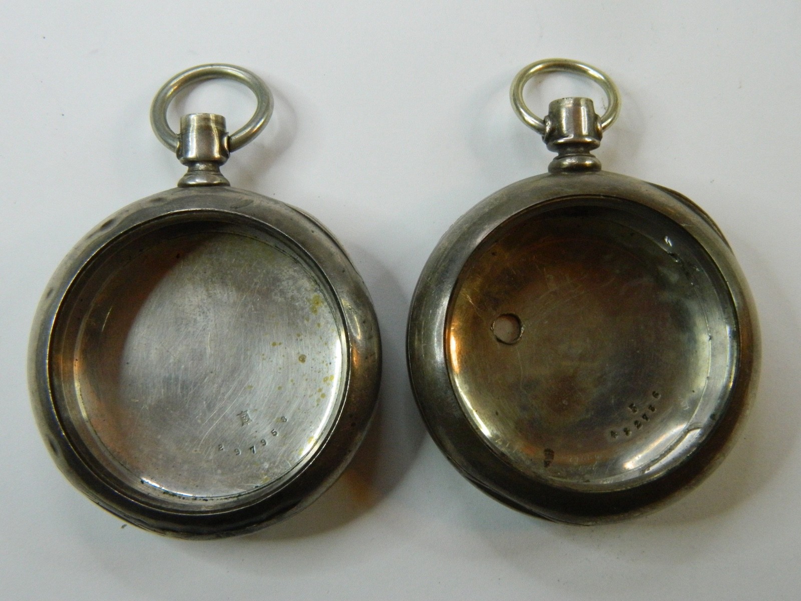 2 VINTAGE 18S DUEBER NEWPORT COIN SILVER POCKET WATCH CASE LOT – 145g