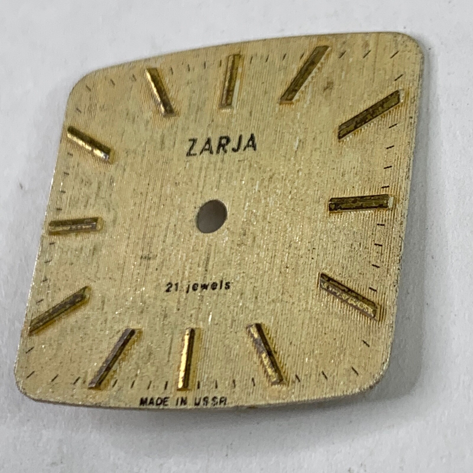 Zarja Watch Face Dial Part Repair Watchmaker Gold Squar Wrist Swiss USA 21j 24mm