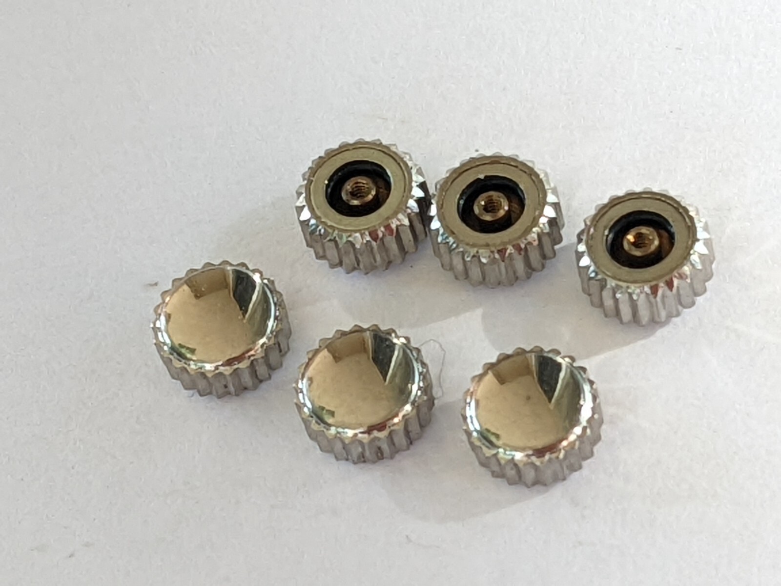 Waterproof crown diam. 5.25mm, tap 0.90mm, tube 2.50mm Chrome or Gilt x 6 pcs