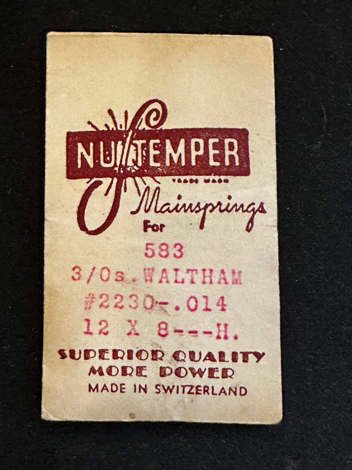 NuTemper Mainspring #583 for Waltham 0s & 3/0s Factory No. 2230 – Steel
