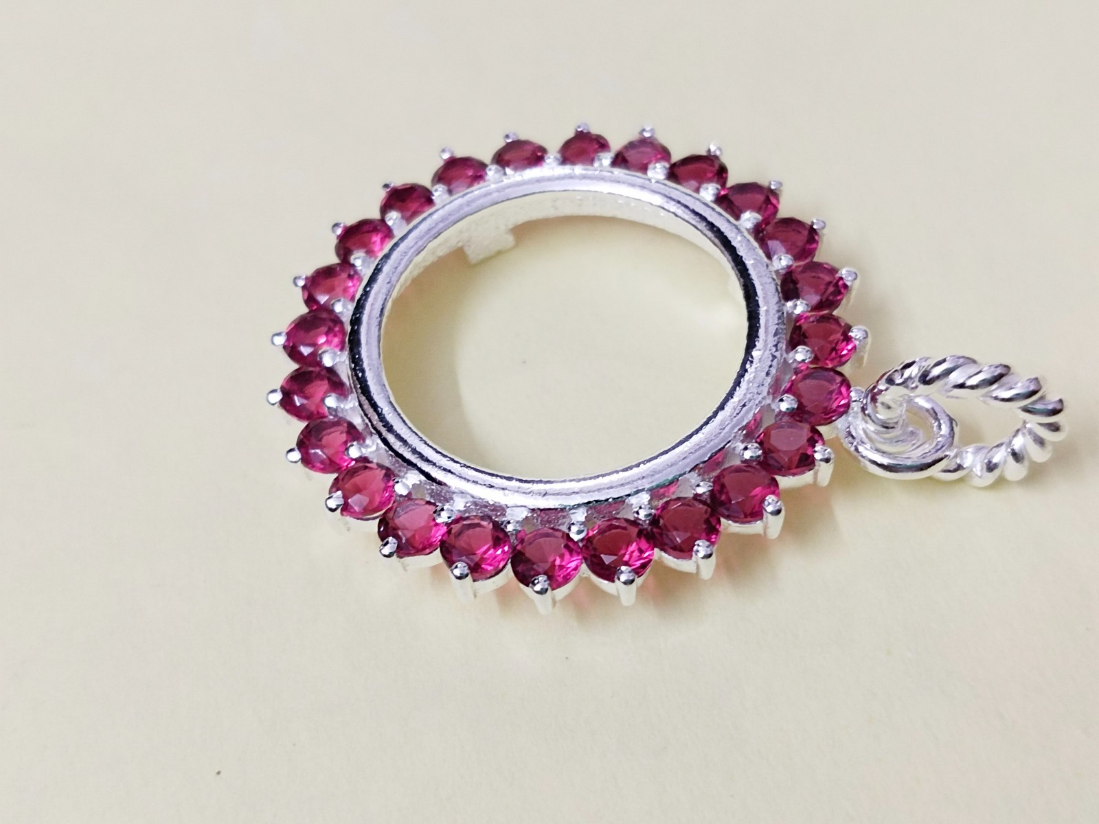 925 Sterling Silver Round Blank Bezel Pendant setting prong Cubic pink CZ Tools