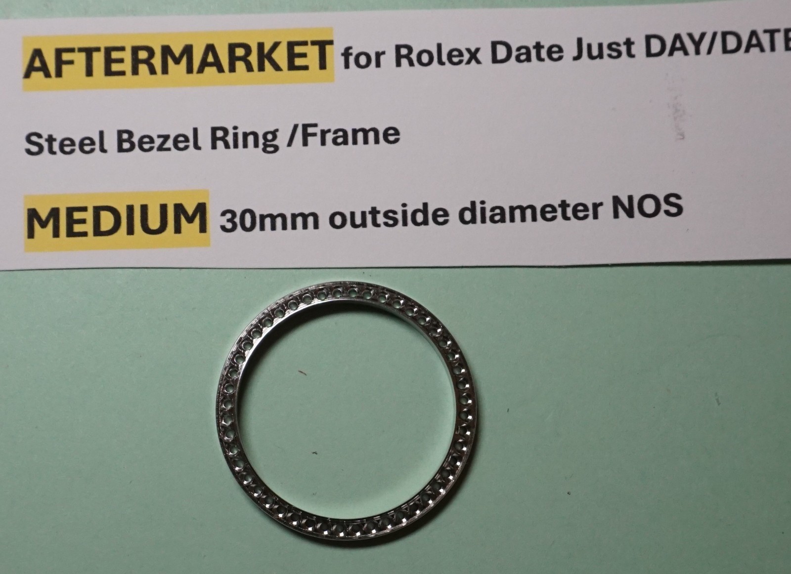 AFTERMARKET for Rolex DateJust DAY/D Steel Bezel Ring /Frame MEDIUM 30mm Dim NOS