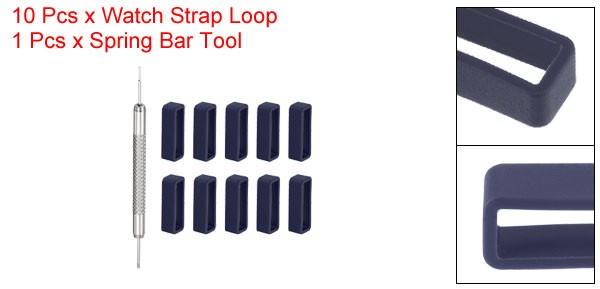 10pcs Watch Strap Loop 24mm Rubber Watch Holder with Spring Bar Tool Dark Blue