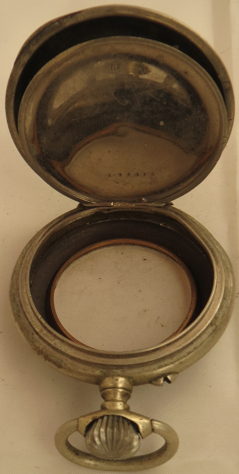 Vintage Pocket Watch Open Face White Metal & Enamel Case 49,5 mm. in diameter