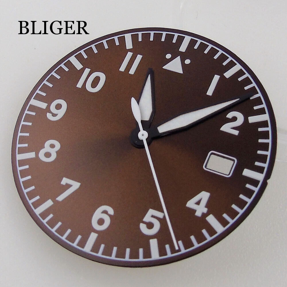 33.6mm Watch Dial Hands Fit For NH35/NH35A Automatic Movement Green Lume Black