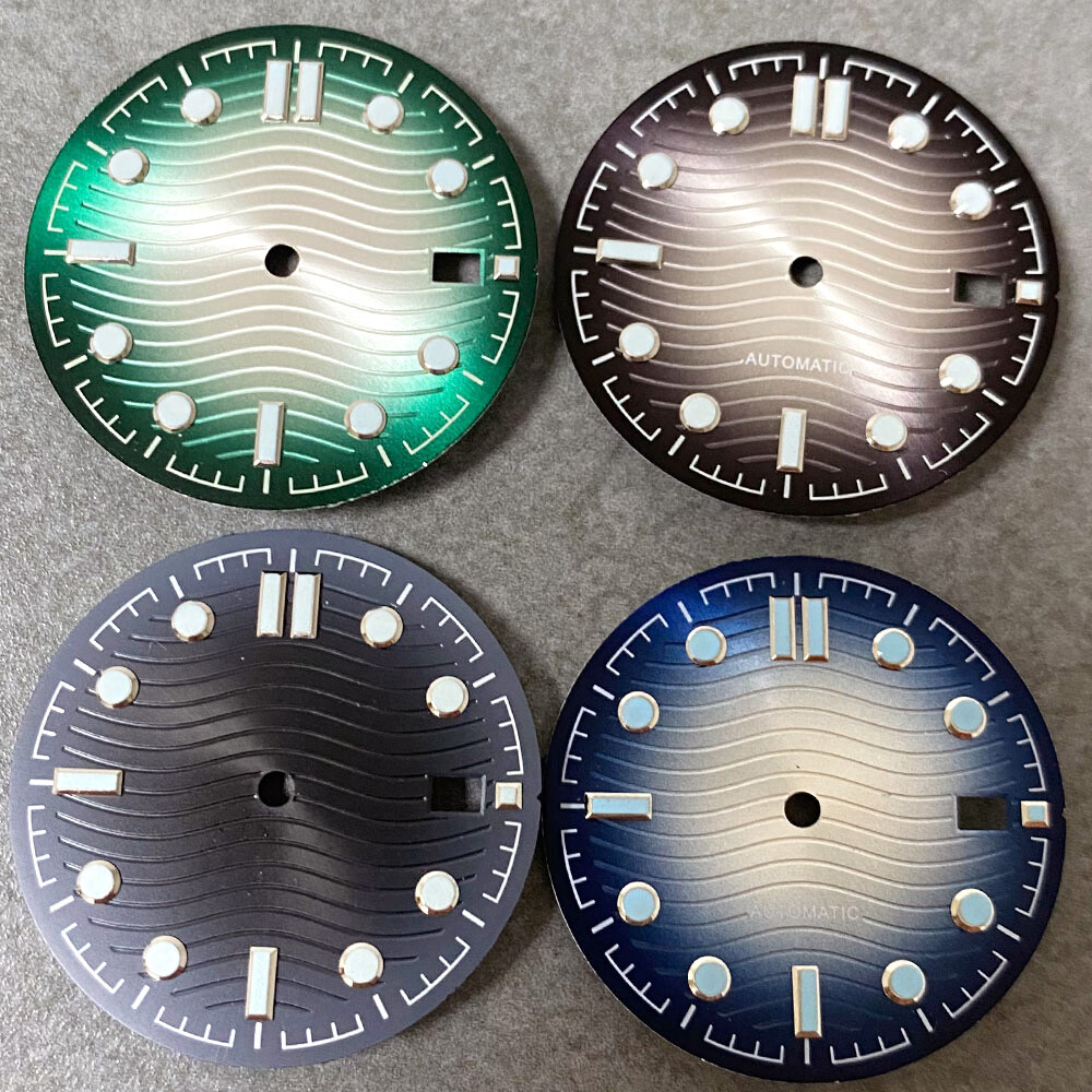 31mm Black Striped Wave Sunburst Watch Dial Fit NH35 Movement Watch Face Parts