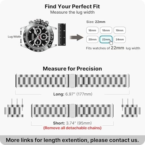 Fullmosa Stainless Steel Watch Band 16mm 18mm 19mm 20mm 22mm 24mm, Quick Rele…