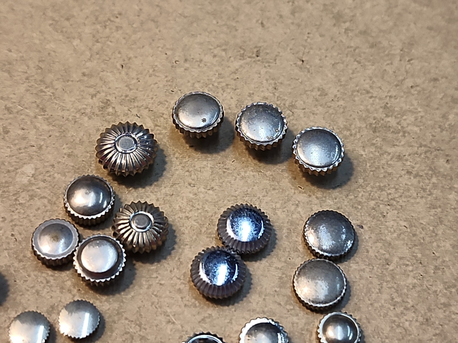 Lot Of 24 Mixed Vintage White GF, SS, & Chrome Pocket & Bracelet Watch Crowns
