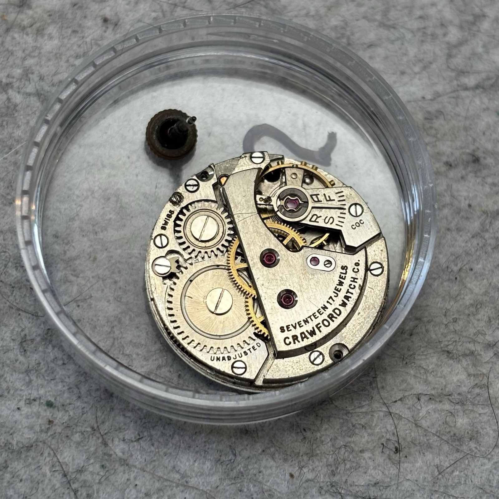 Vintage Crawford 17j Watch Movement Parts/Repair Roman Military Dial 23mm
