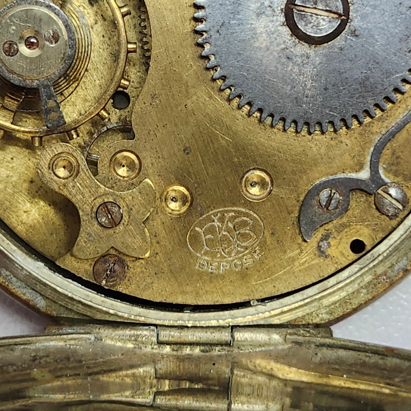 FHF Swiss Made Pocket Watch Movement & Case Pin-Set For Parts Repair