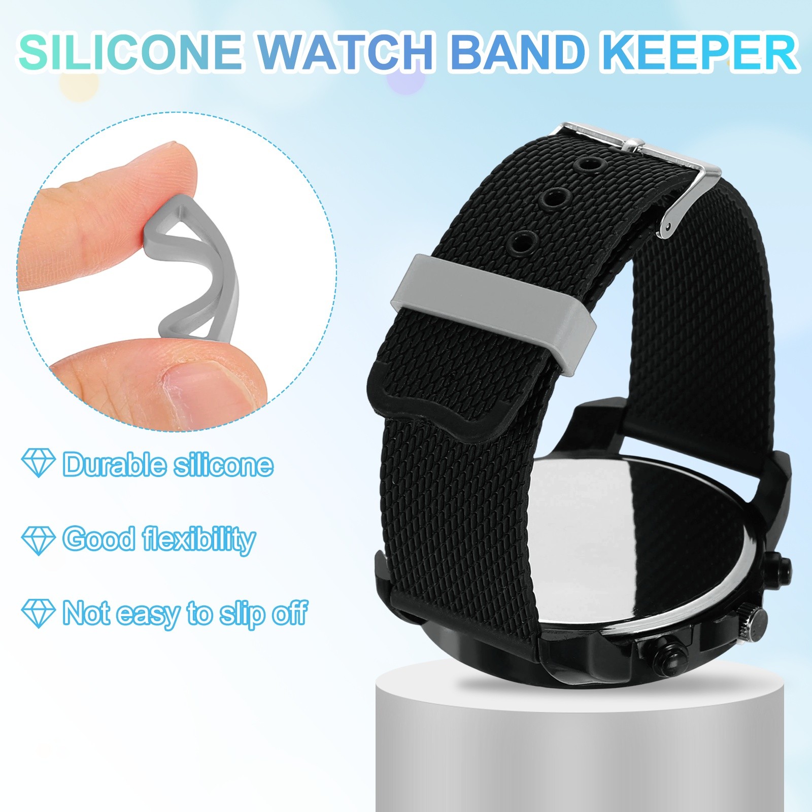 6pcs 12mm Silicone Watch Bands for Strap, Grey