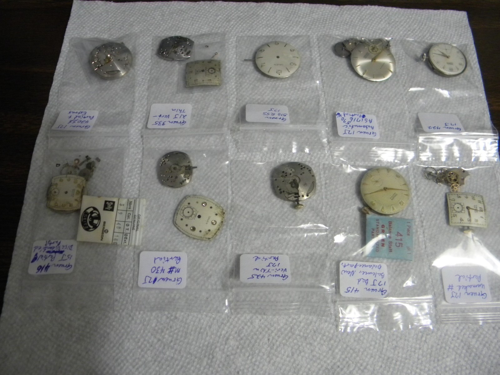 Gruen Lot 15J to 21J Wrist Watch Movements to Repair or for Parts Qty 10 Each