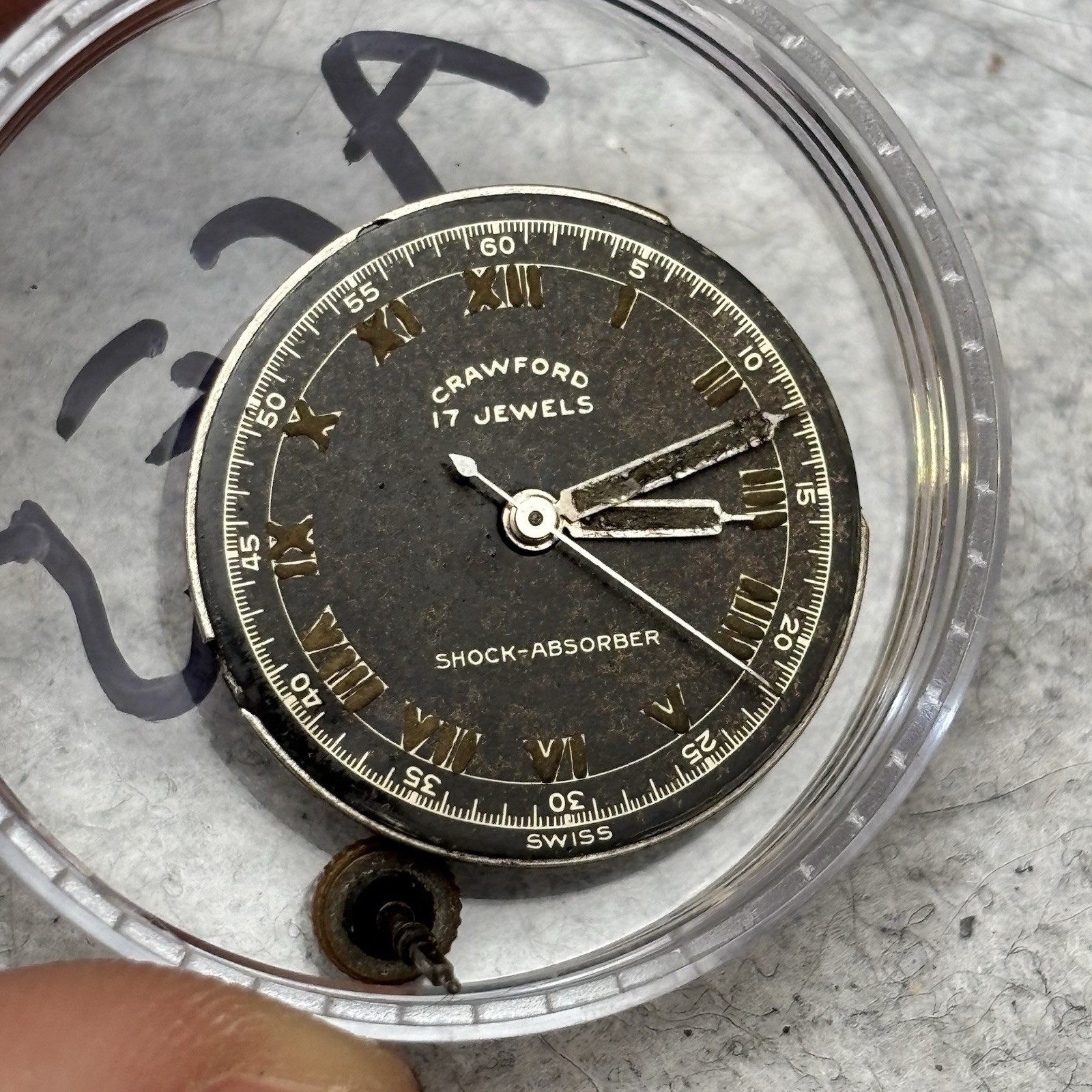 Vintage Crawford 17j Watch Movement Parts/Repair Roman Military Dial 23mm