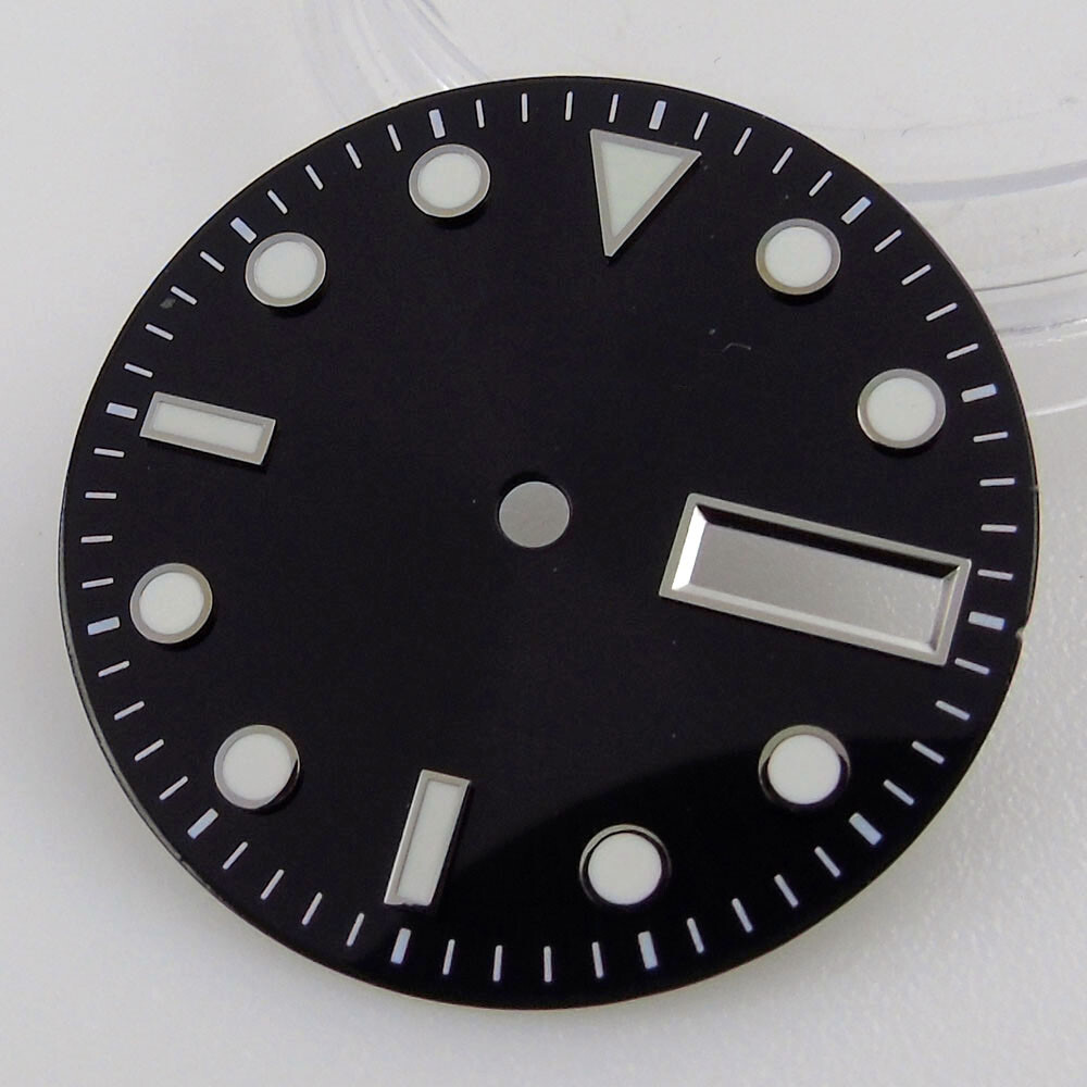 29mm Black Watches Dial Face For NH36A Movement Green Luminous Date Week Window