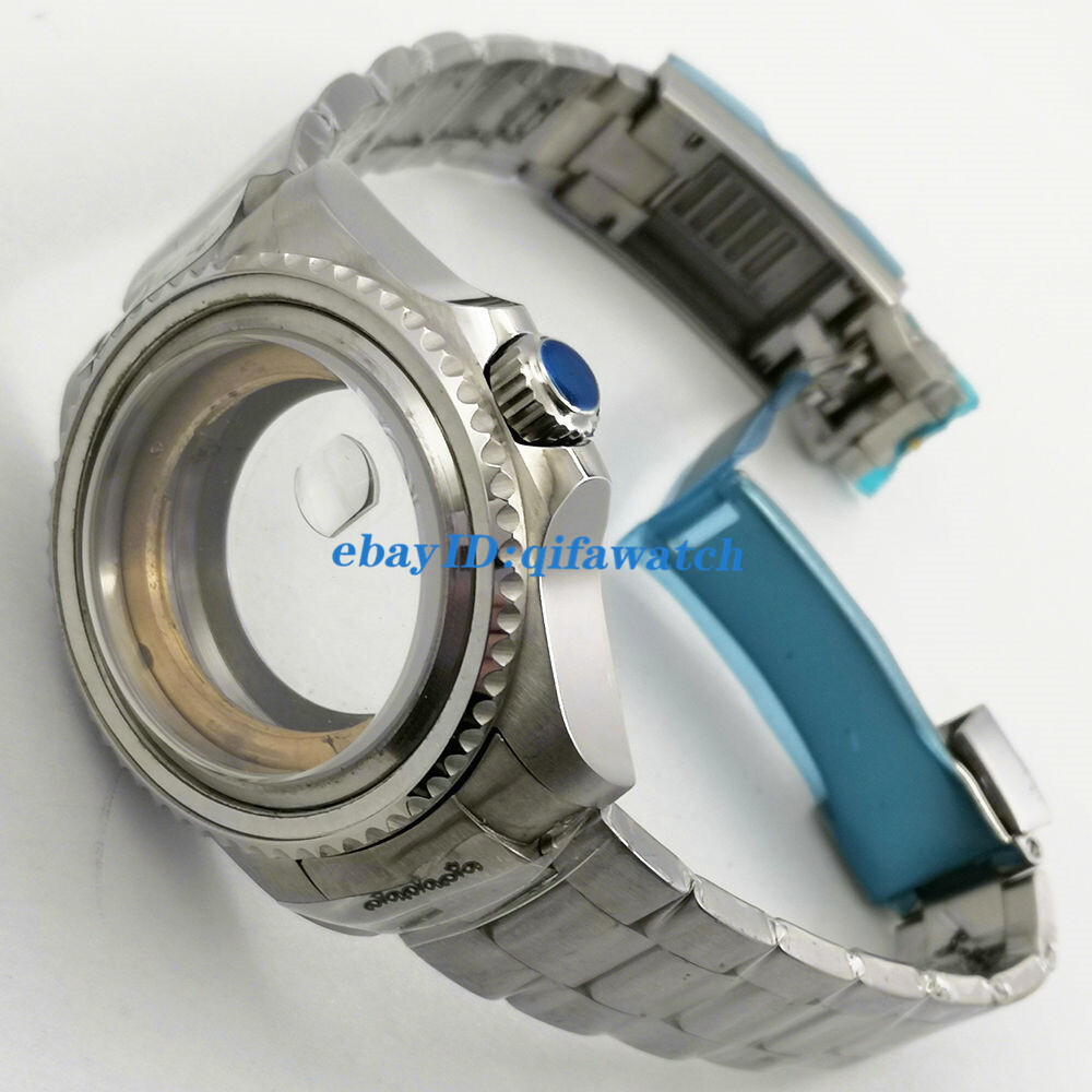 43mm silver watch case Fit NH35 NH36 ETA 2836,Miyota 8215 821A,DG2813/3804