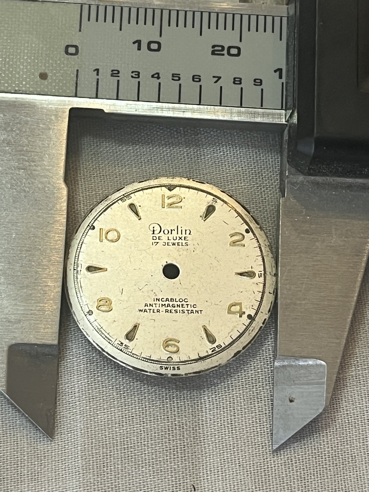 Vintage Dorlin De Lux Wristwatch Dial for movement AS1187- 1194 w/2 Dial Feet