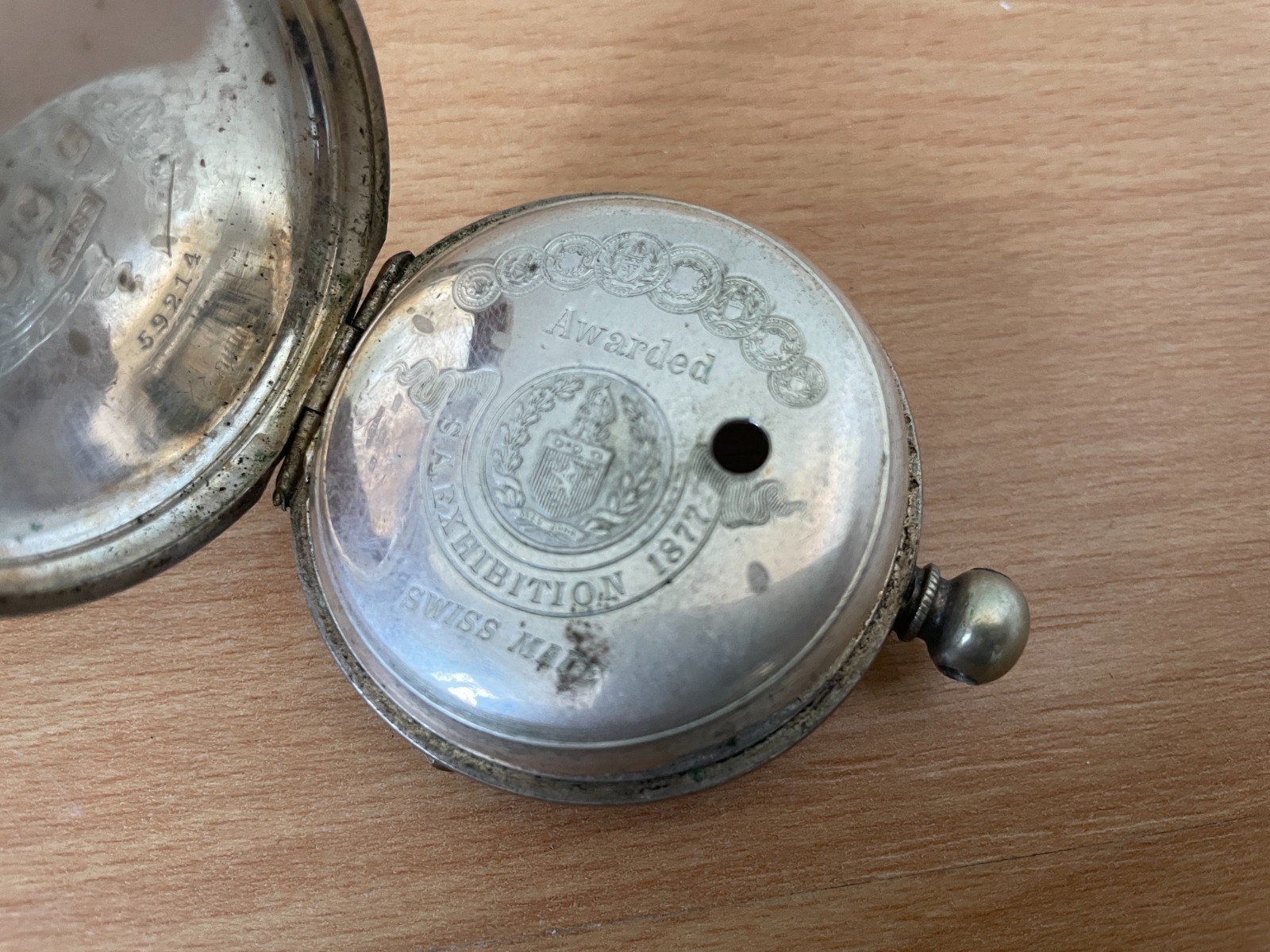 S A Exhibition 1877 Pocket Watch Silver Case P&C Swiss Made