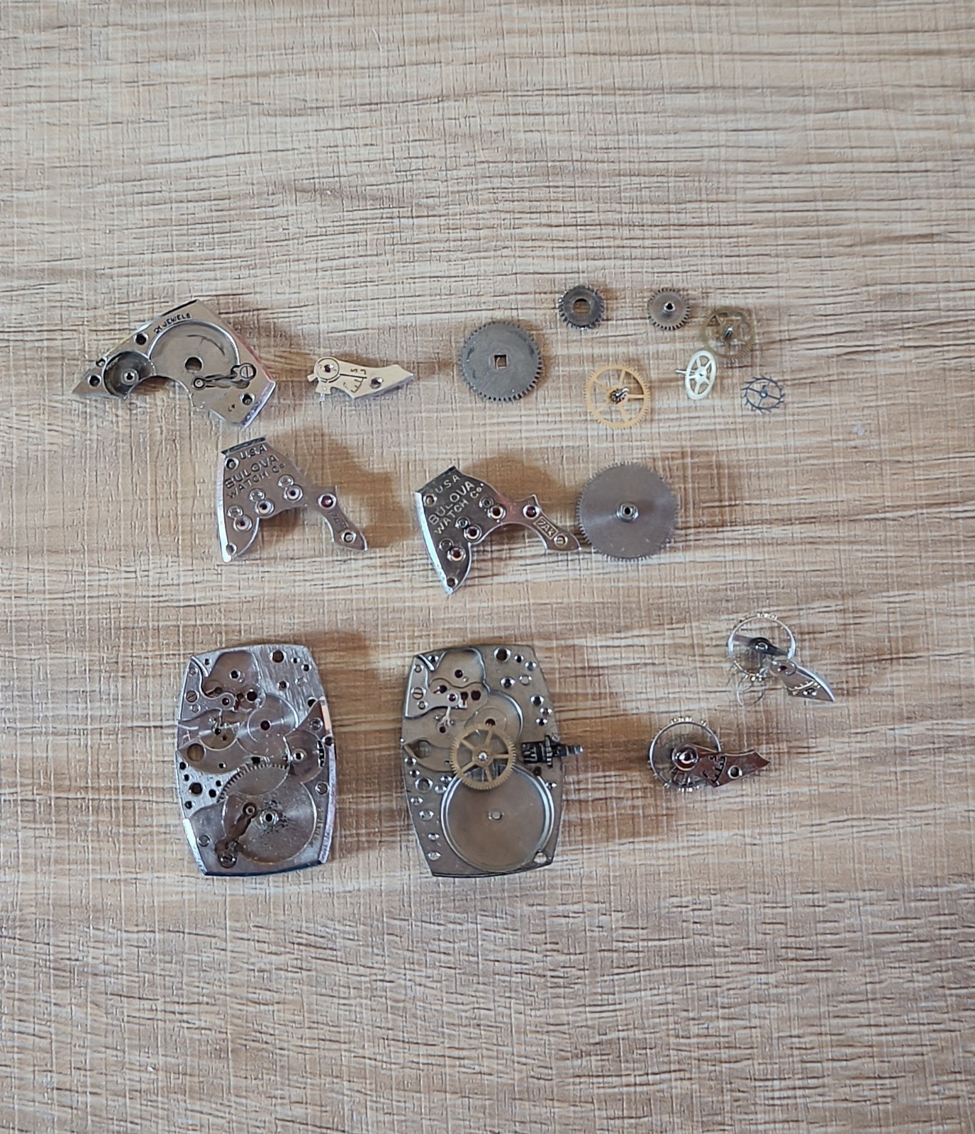 Vintage Bulova 7AK Watch Movement Parts Lot (Bridges, Plates, Gears)