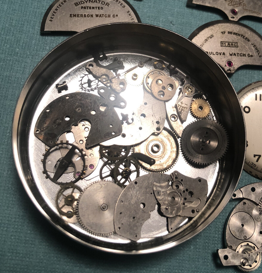 Vintage Felsa 690 Watch Parts Lot. Enicar Bulova Calvert Mepa Emerson Bidynator