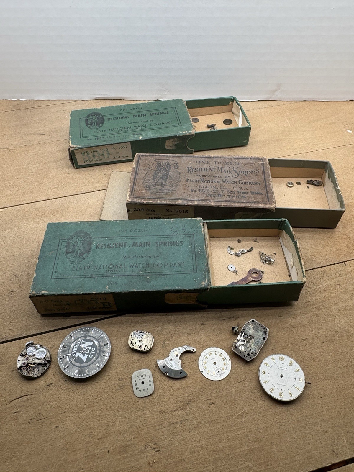 1940s ELGIN Watch Boxes & Buren Pierce Faces/Parts Restoration Jeweler’s Estate