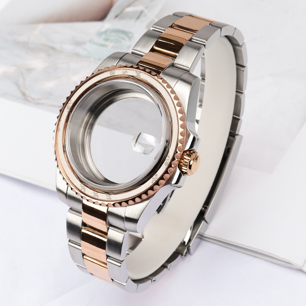 FEIYASHI Two Tone Rose Steel 40mm Oyster Watch Case Bracelet For Seiko NH35 NH38