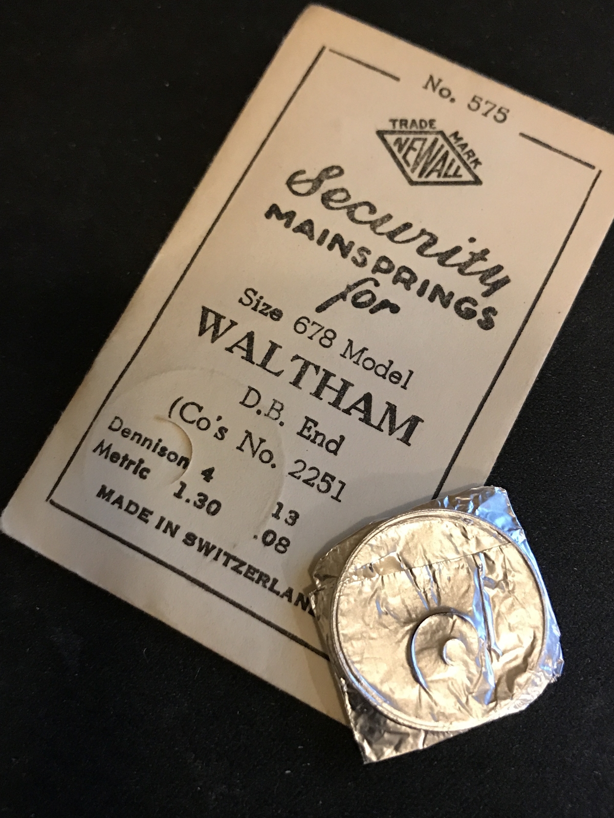 Newall Security Mainspring #575 Waltham No. 2251 for Model 678 – Steel