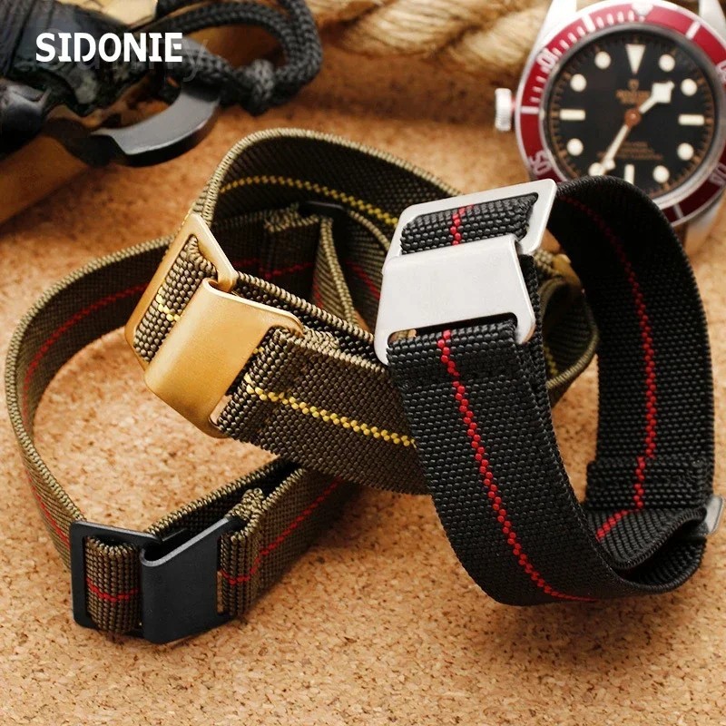 60s French Troops Parachute Bag Elastic Watch Strap 20mm 22mm Nylon Watchbands
