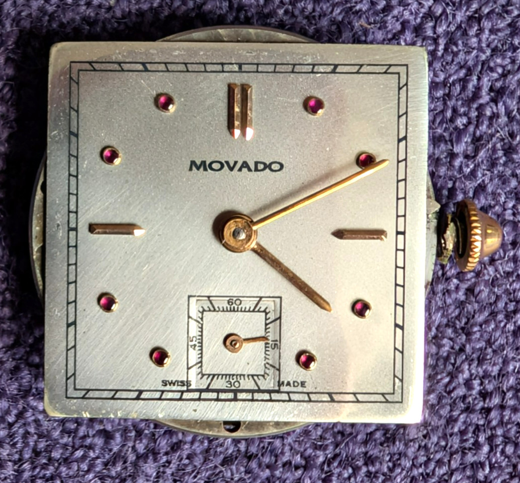 Vintage Movado #4706 Men’s Stem Wind Watch Movement, Sub Second Dial, 15j Swiss