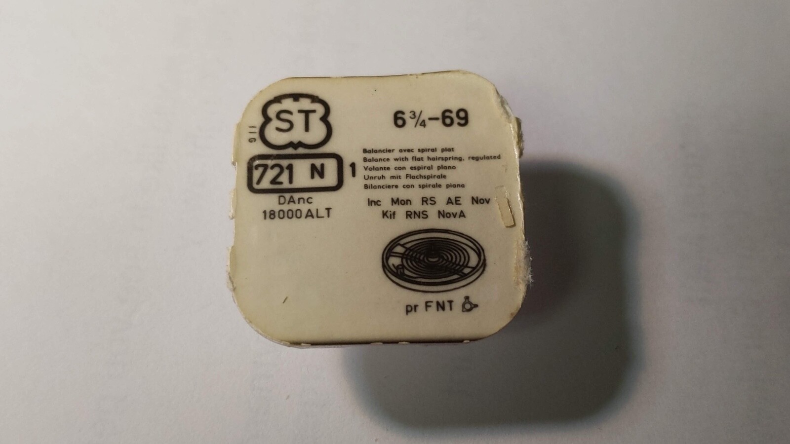FHF 6 3/4 69 Balance with flat hairspring 721 N regulated SEALED/NOS