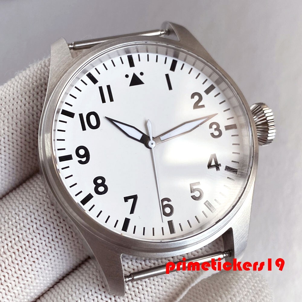43mm Pilot Watch Case+Dial Hands Set Sapphire Fit NH35 ETA2824 PT5000 Clear Back
