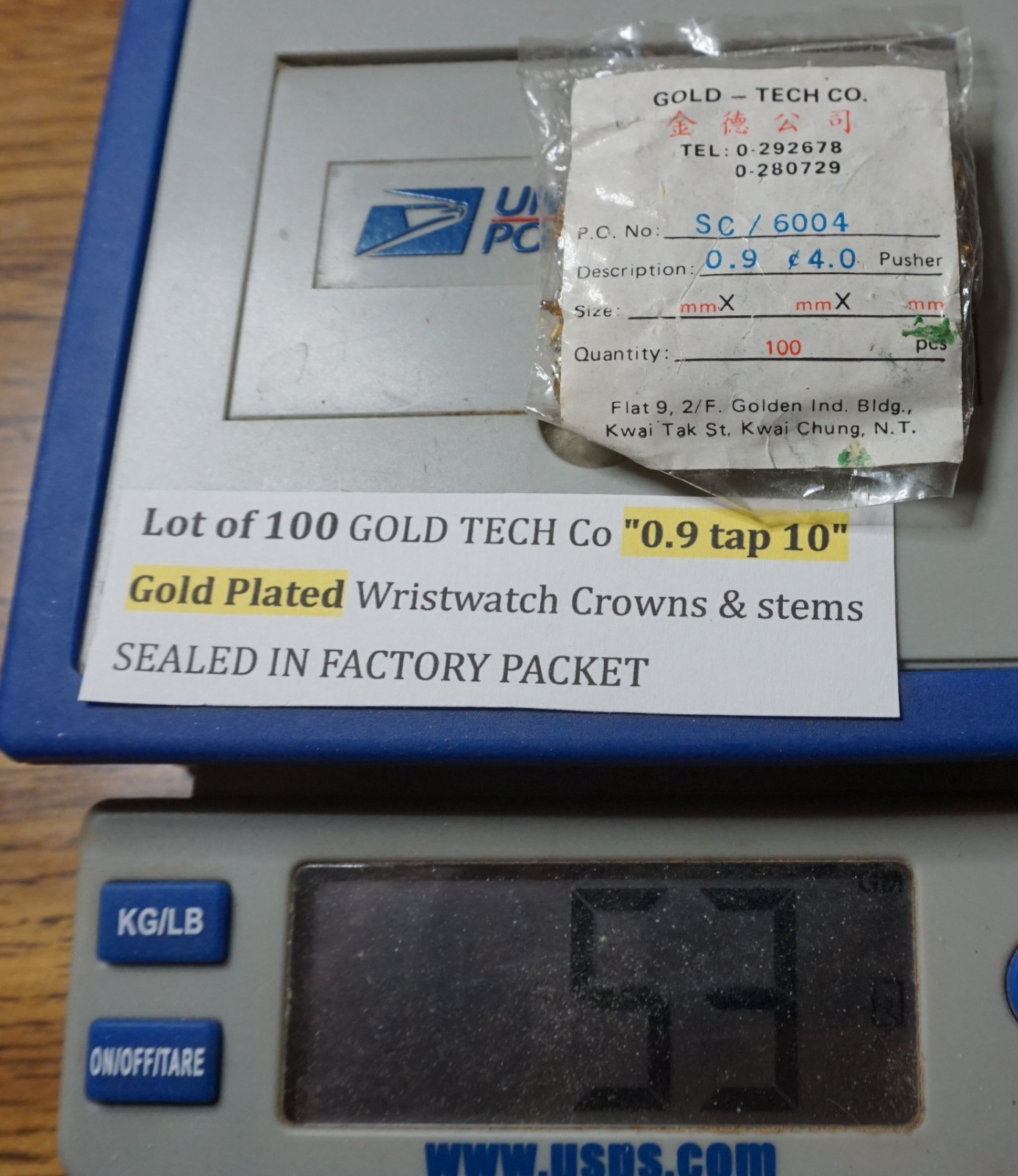 lot of 100 GOLD TECH Co “0.9 tap 10” Gold Plated wrist Watch Crowns & stems NOS