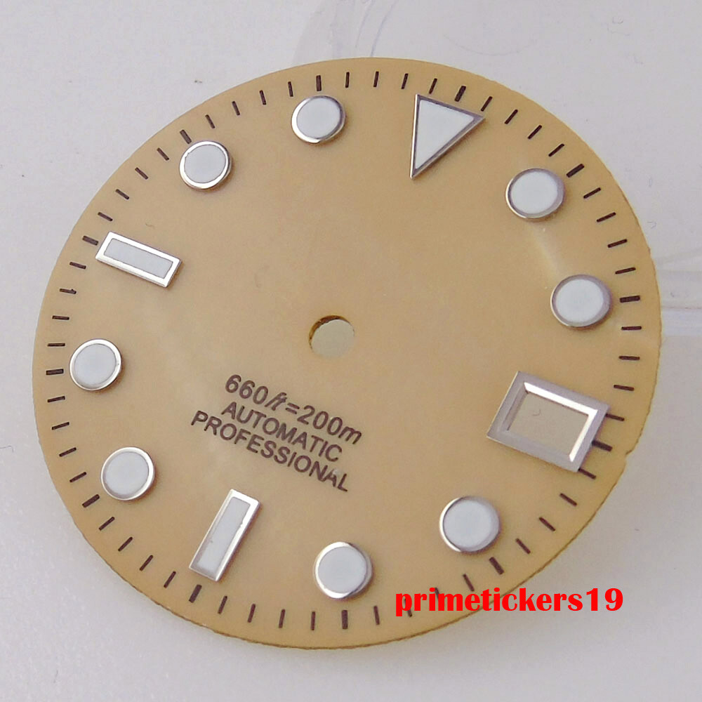 28.5mm Watch Dial Sterile Shell Face Date Hands Set Green Lume Fit NH35 Movement